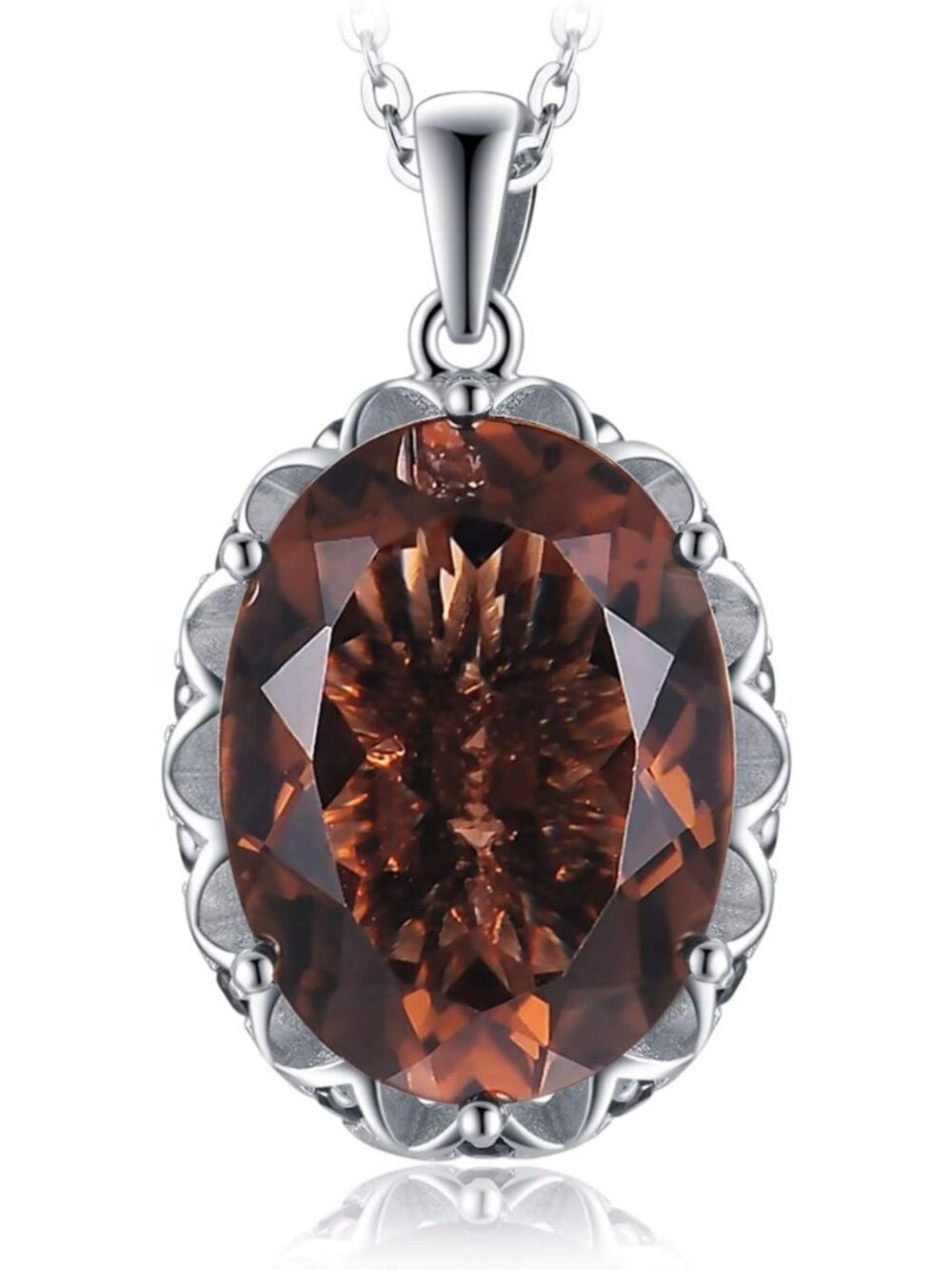 Stunning 8.5ct Oval Smoky Quartz Pendant Necklace, 925 Sterling Silver, 18